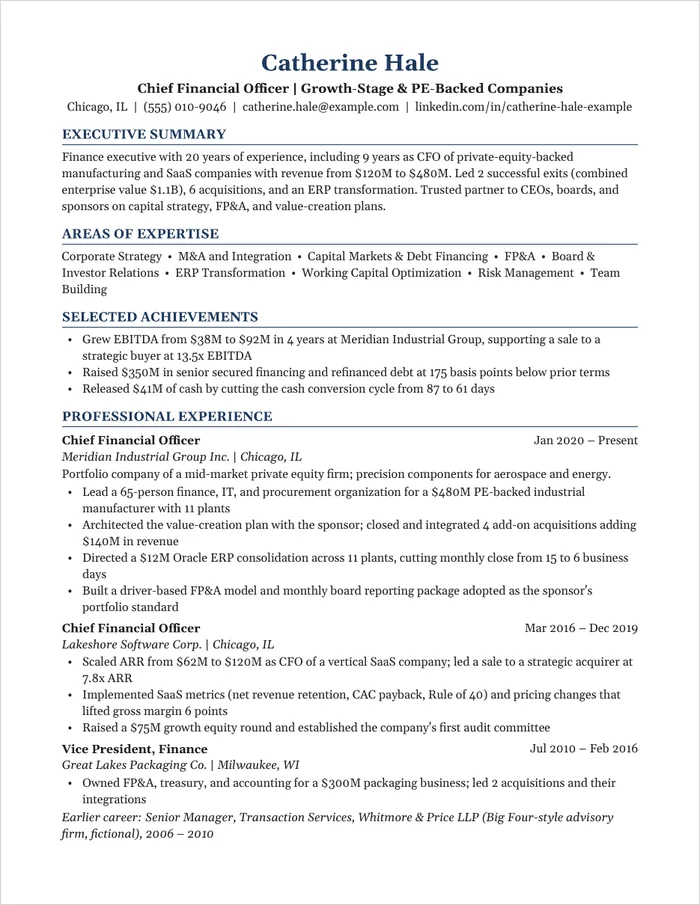 Executive resume template, page 1